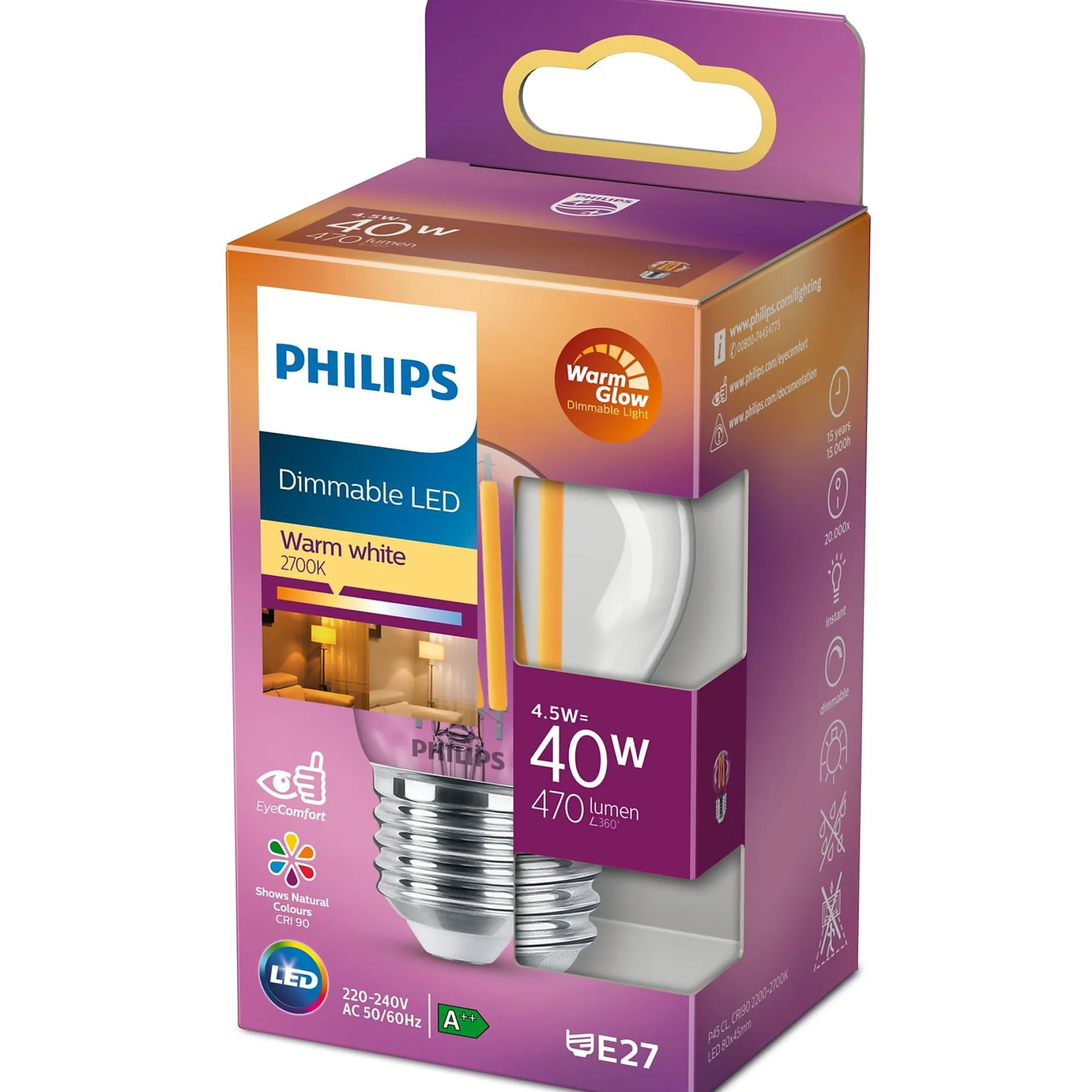 Philips Binnenverlichting>Lamp LED bol deco dimbaar 40W E27