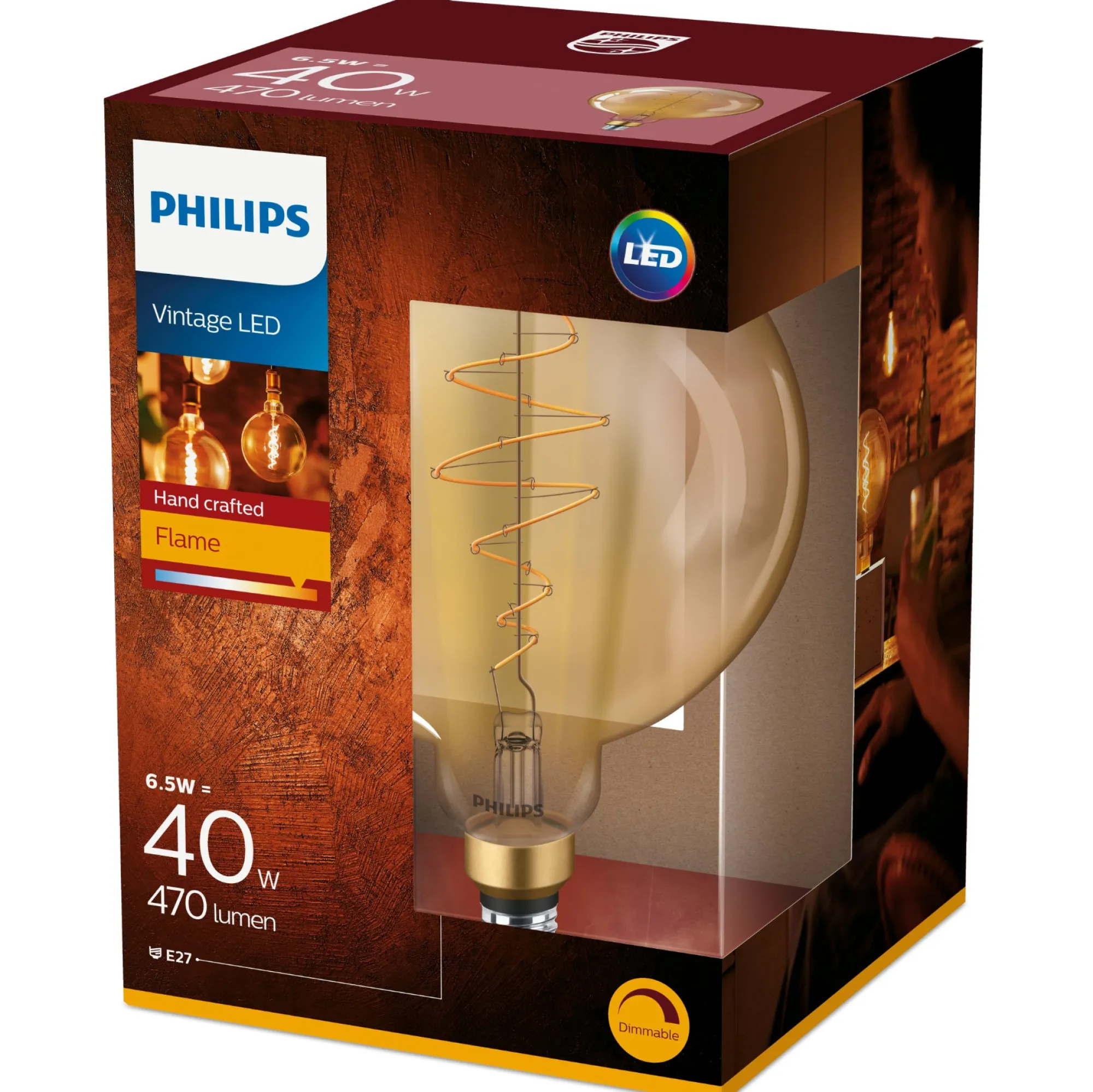 Philips Binnenverlichting>Lamp LED globe met spiraal dimbaar Vintage 40W E27