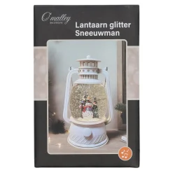 O'malley Kerstdecoratie>Lantaarn glitter sneeuwman wit 20cm
