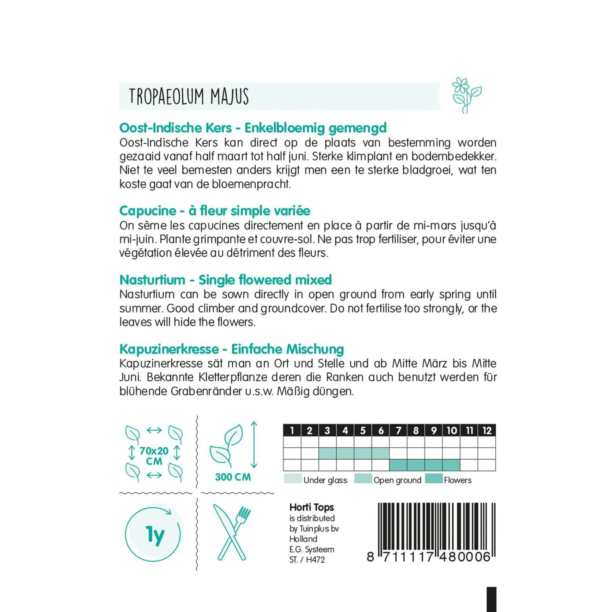 Horti Tops Moestuin>Oost-Indische Kers enkelbloemig mix