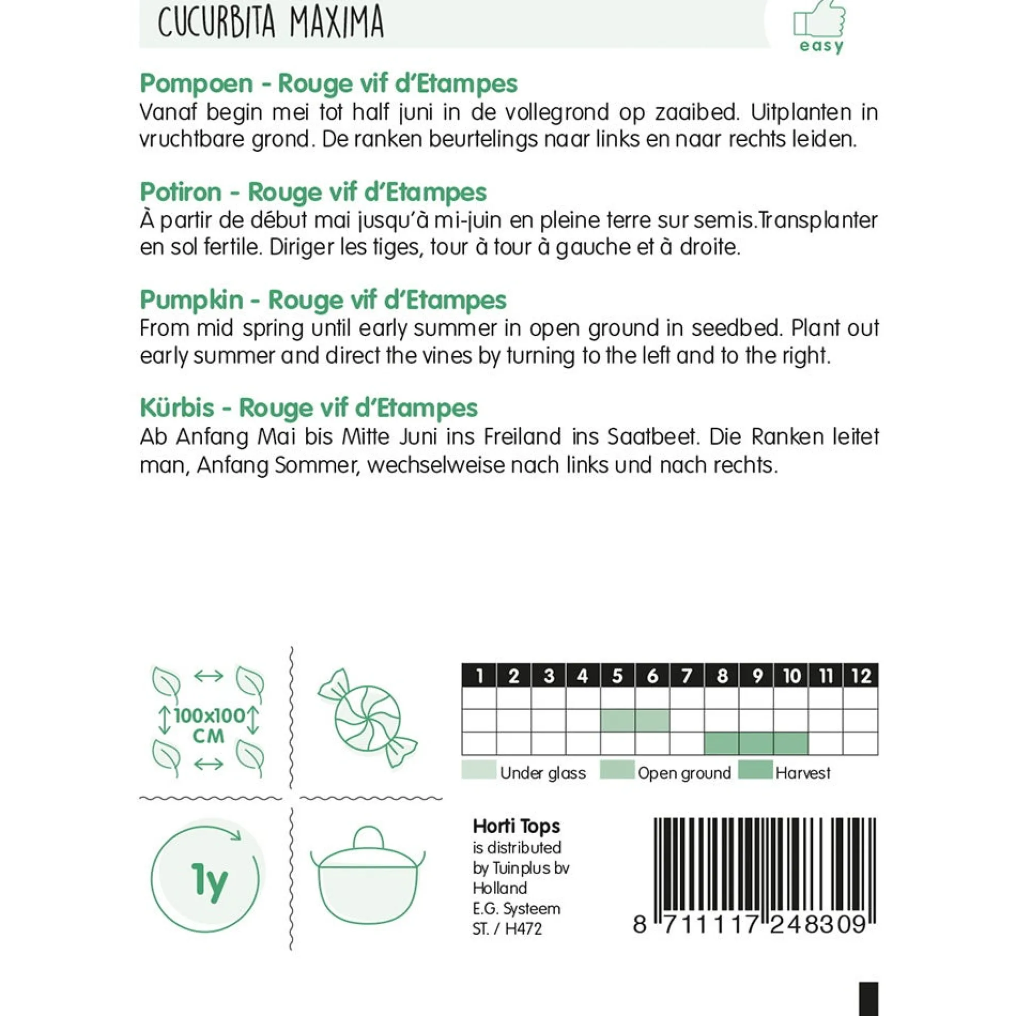Horti Tops Moestuin>Pompoen rouge vif d'etampes zaad