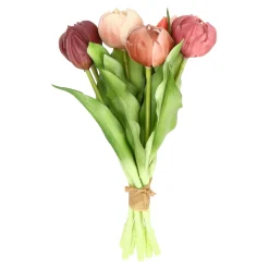 Kunstplanten En Kunstbloemen>Pompoentulp real touch 7st 30 cm donker roze mix