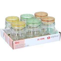 Alpina Opbergen>Pot glas + deksel gekleurd 6st