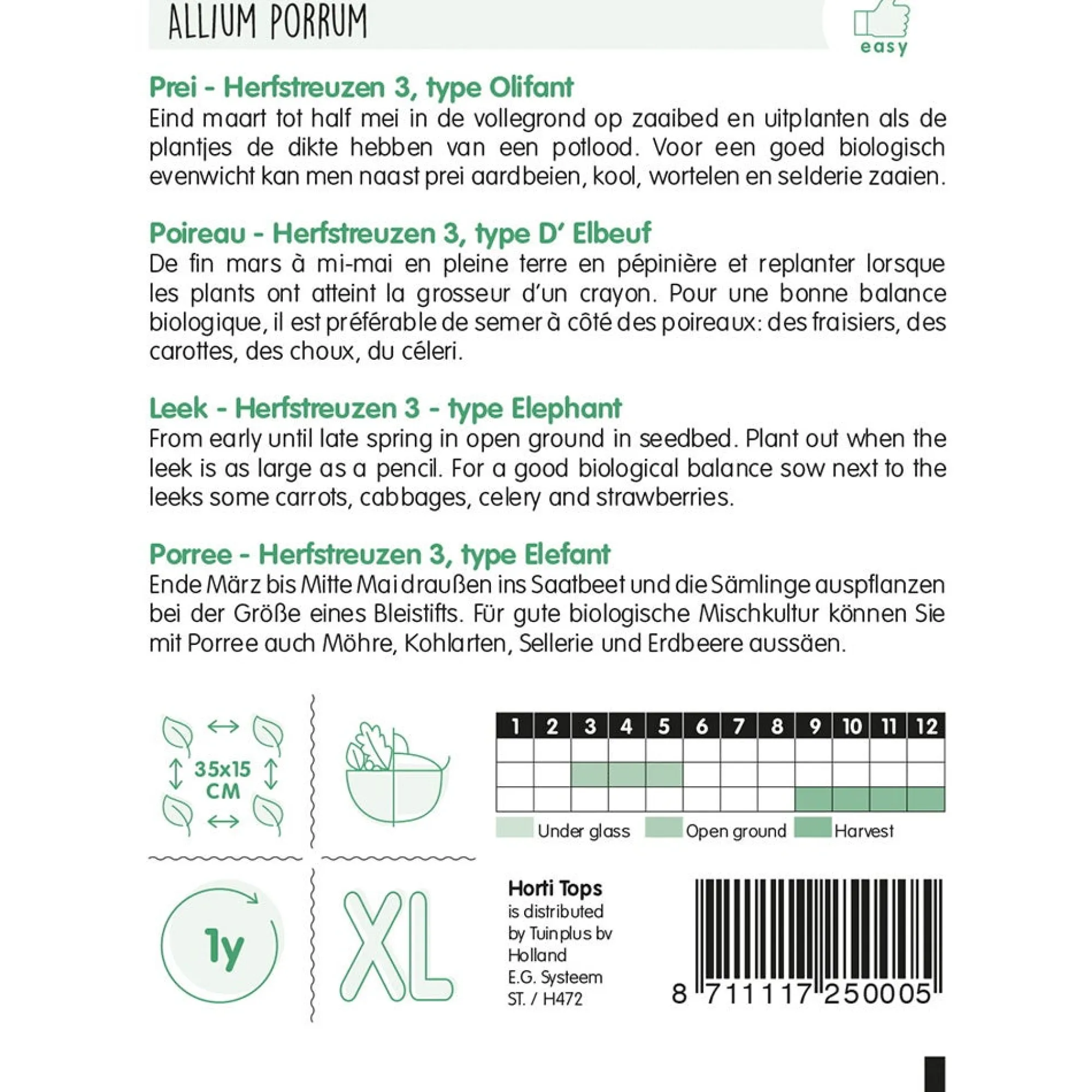 Horti Tops Moestuin>Prei Herfstreuzen 3, type Olifant, zaad