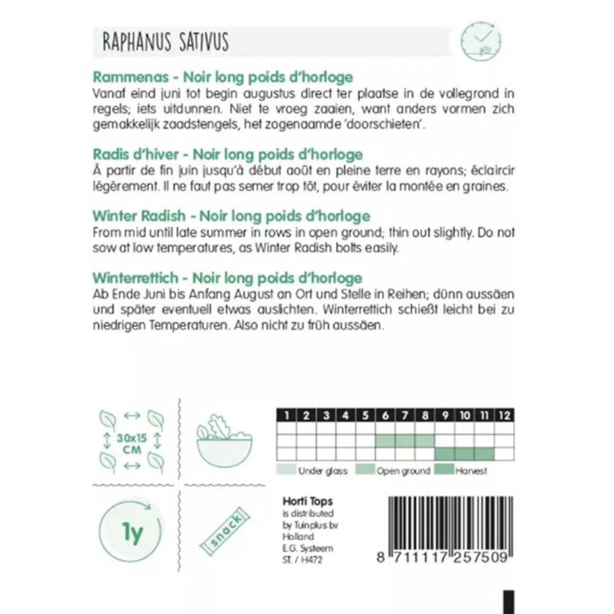 Horti Tops Moestuin>Rammenas Poids D'Horloge lange zwarte, zaad