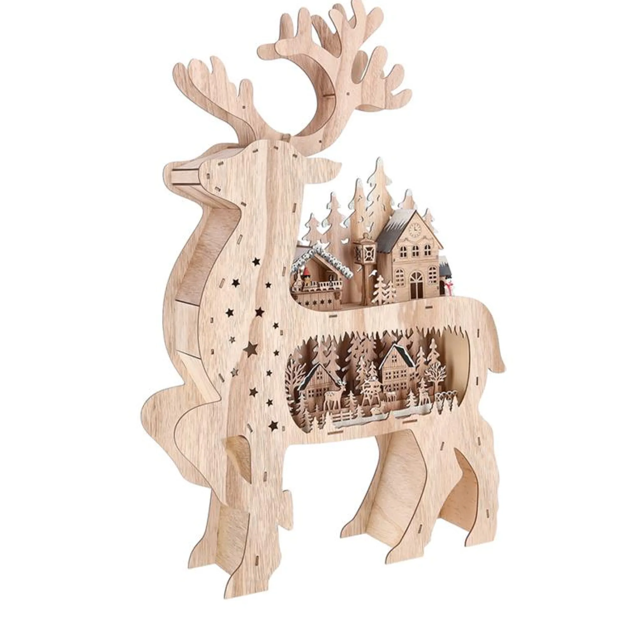 O'malley Kerstdecoratie>Rendier kersthuis hout 67 cm 10 LED