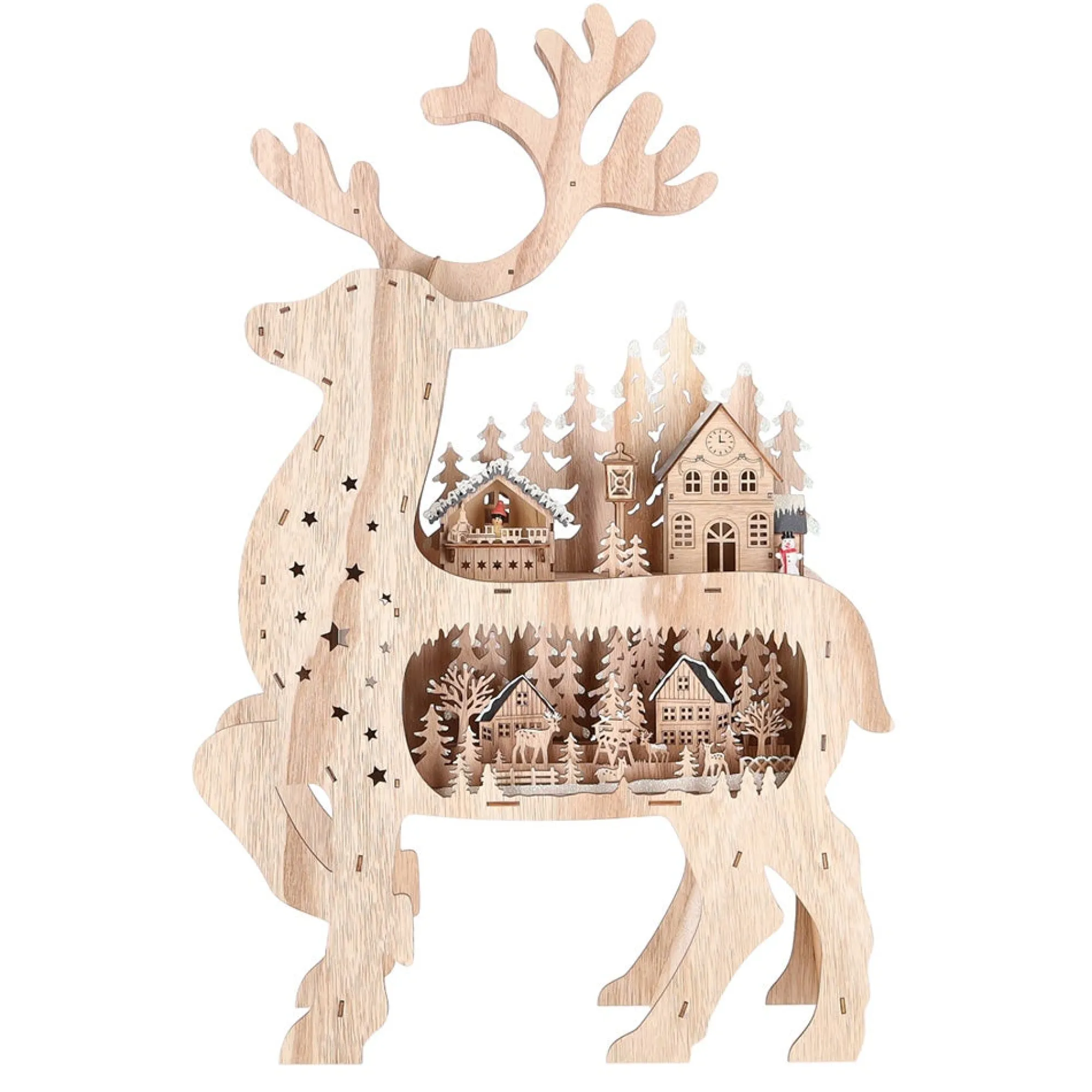 O'malley Kerstdecoratie>Rendier kersthuis hout 67 cm 10 LED