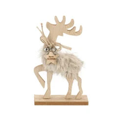 Kerstdecoratie>Rendier pluche hout 20cm