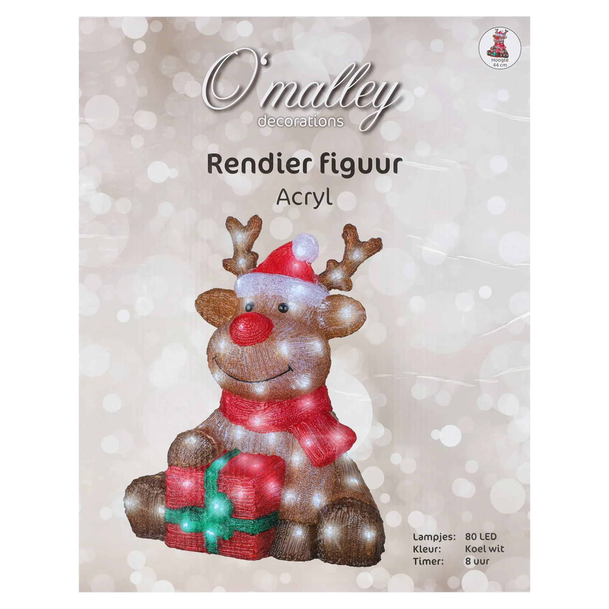 O'malley Kerstdecoratie>Rendier zittend acryl 44cm 80LED