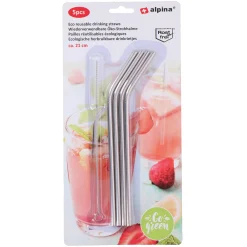 Alpina Koken & Tafelen>Rietjes chrome 4st. met borstel