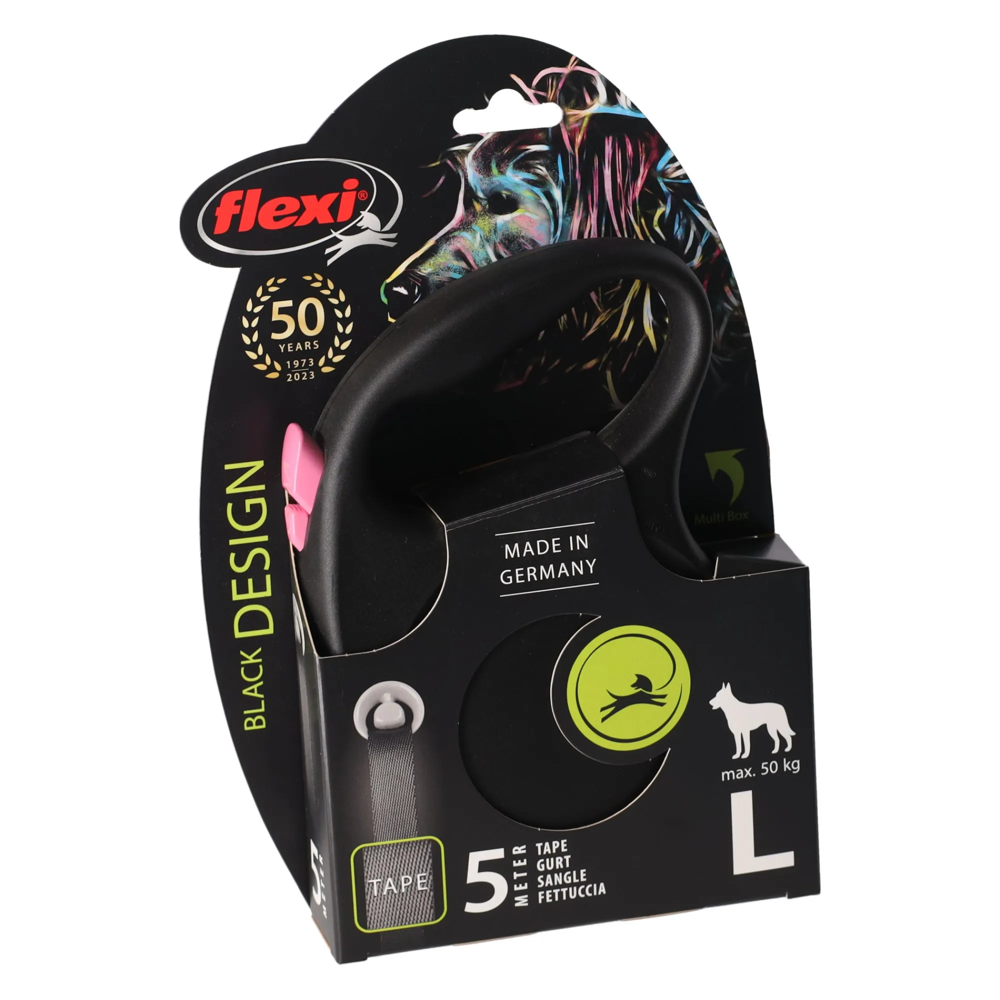 Flexi Hondenriem>Rollijn black dsgn tape M 5M roze