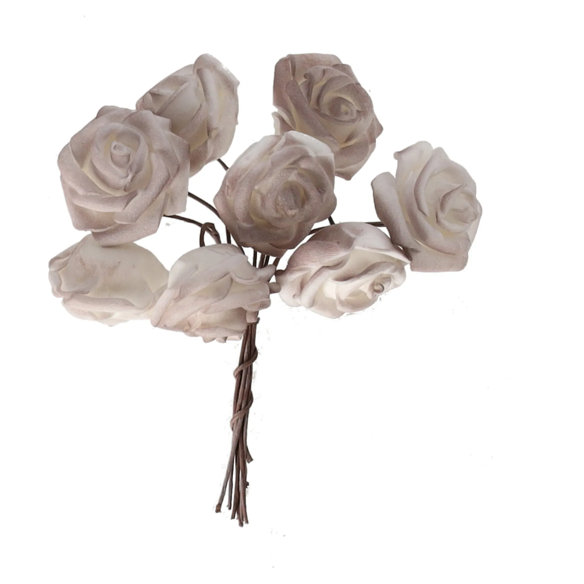 Kunstplanten En Kunstbloemen>Roos mini wit/koffie 8st