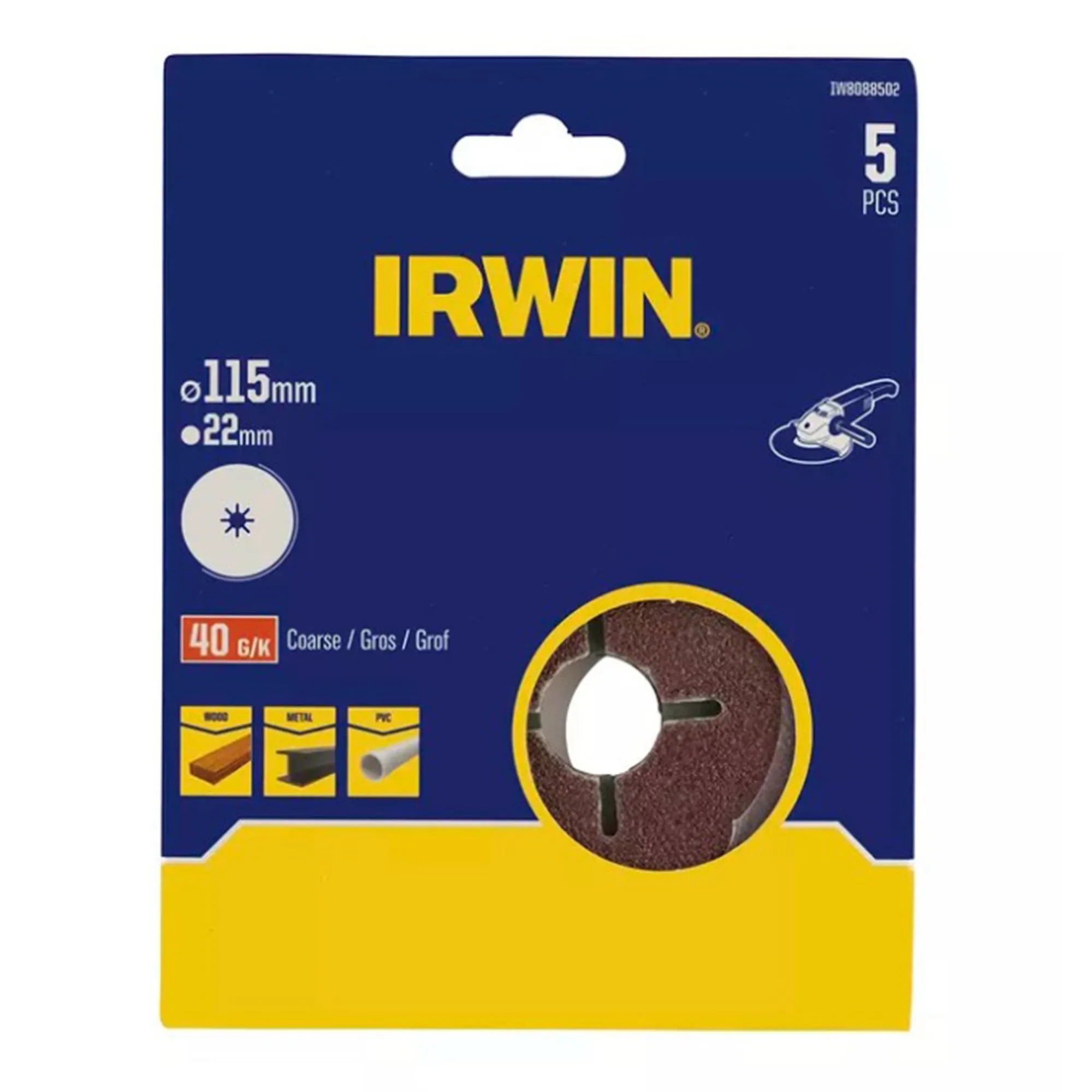 Irwin Toebehoren Elektrisch Gereedschap>Schuurschijf haakse slijper Ø115 mm K40 5st.