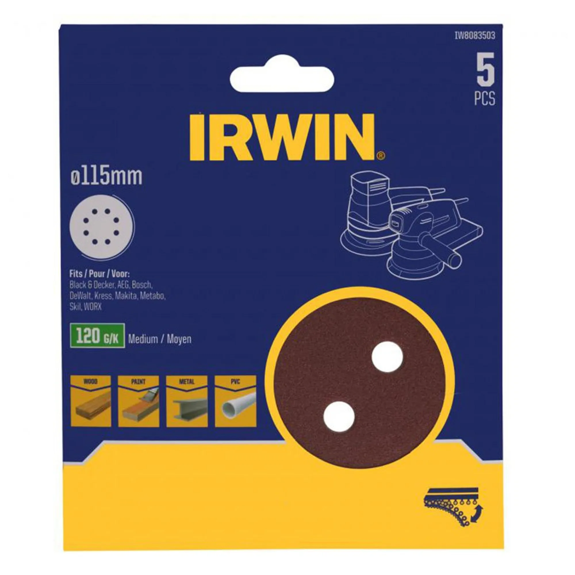 Irwin Toebehoren Elektrisch Gereedschap>Schuurschijf Ø115mm K120 5st.