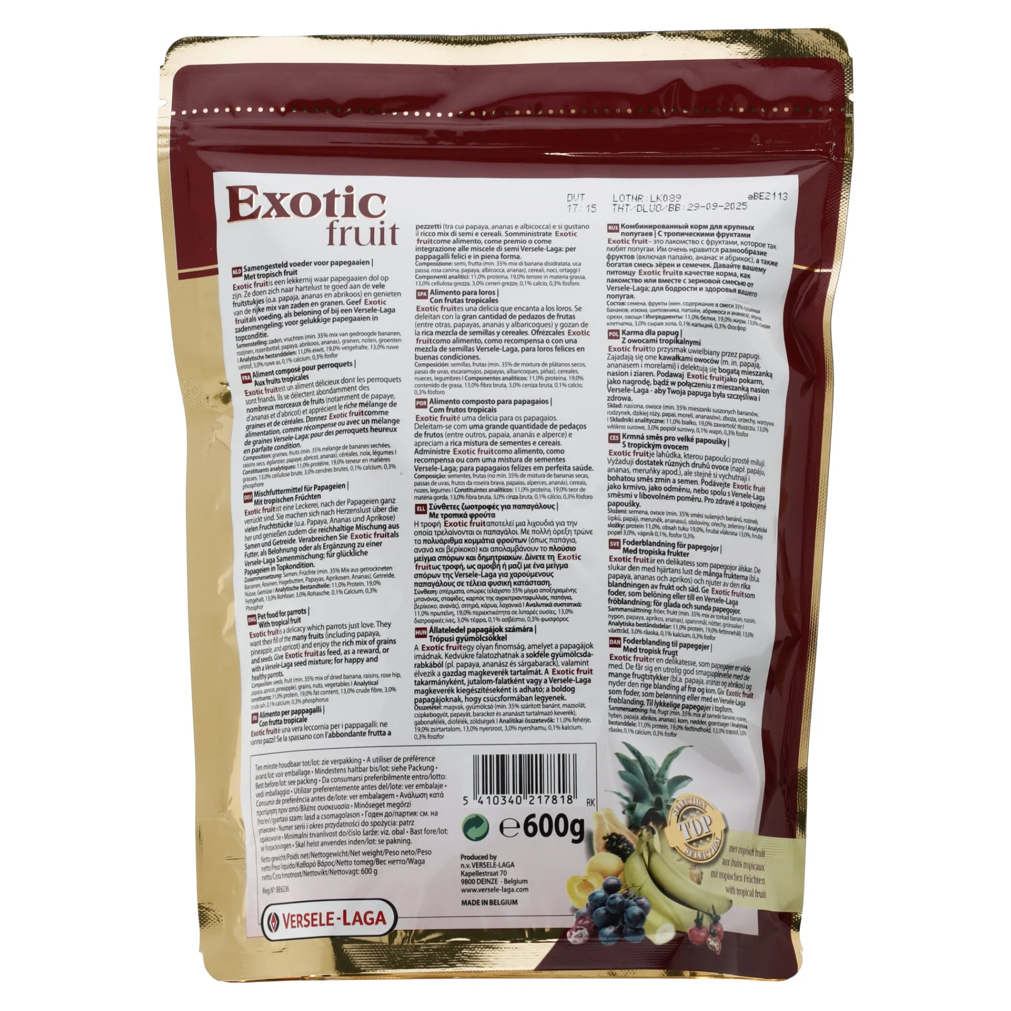 Versele Laga Vogelsnacks>Snack exotisch fruit mix 0.6kg