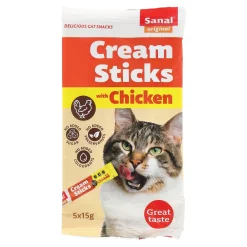 Sanal Kattensnoepjes>Snack kat cream sticks kip 5St