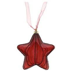 O'malley Kerstdecoratie|Kerstballen>Ster met lint burgundy 20 cm 15 LED-warm wit