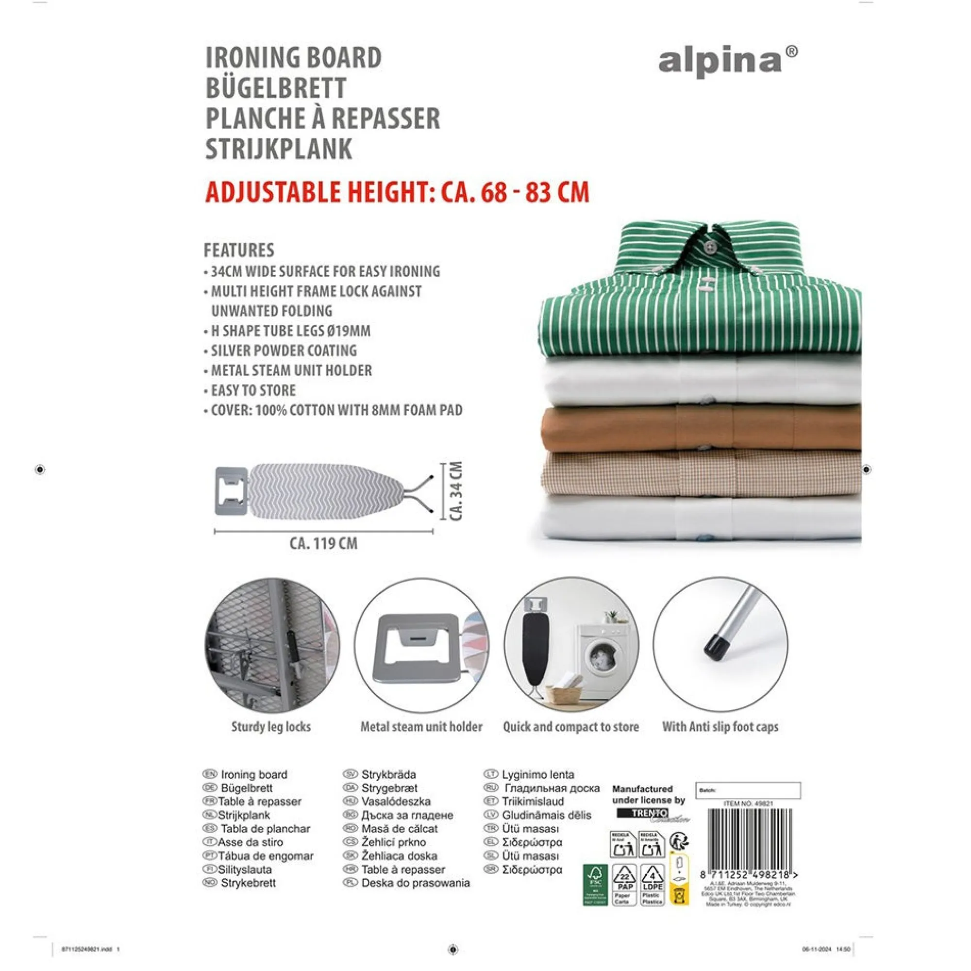 Alpina Wassen En Drogen>Strijkplank 119cm