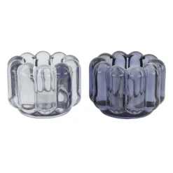 Natural Collections Woondecoratie>Theelichth glas blauw 8 x 6 cm 2 assorti