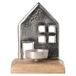 O'malley Kaarsen>Theelichthouder huis metaal 12 x 10 cm