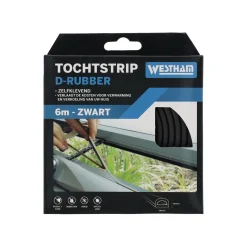Westham Woondecoratie>Tochtstrip D rubber 6 m zwart