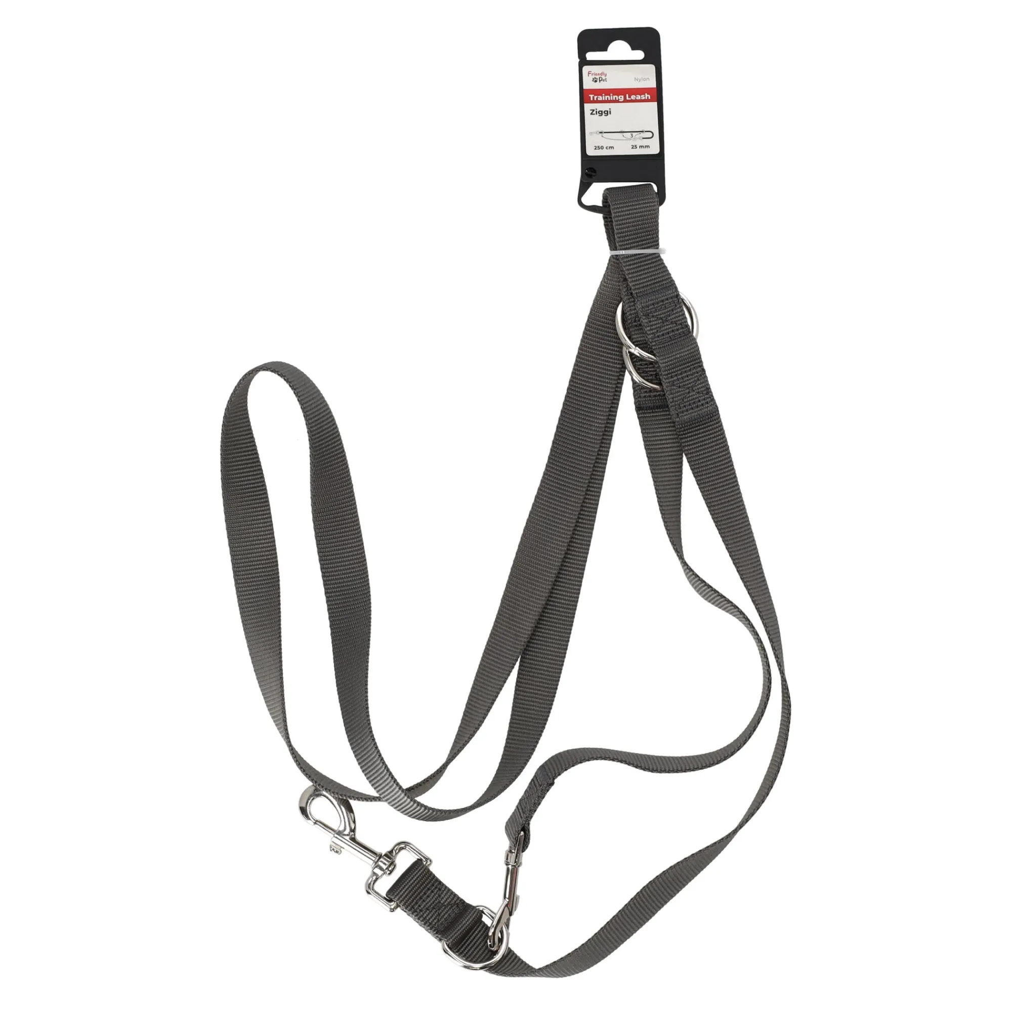 Friendly Pet Hondenriem>Trainingslijn Ziggi donkergrijs 20mm 200cm FP