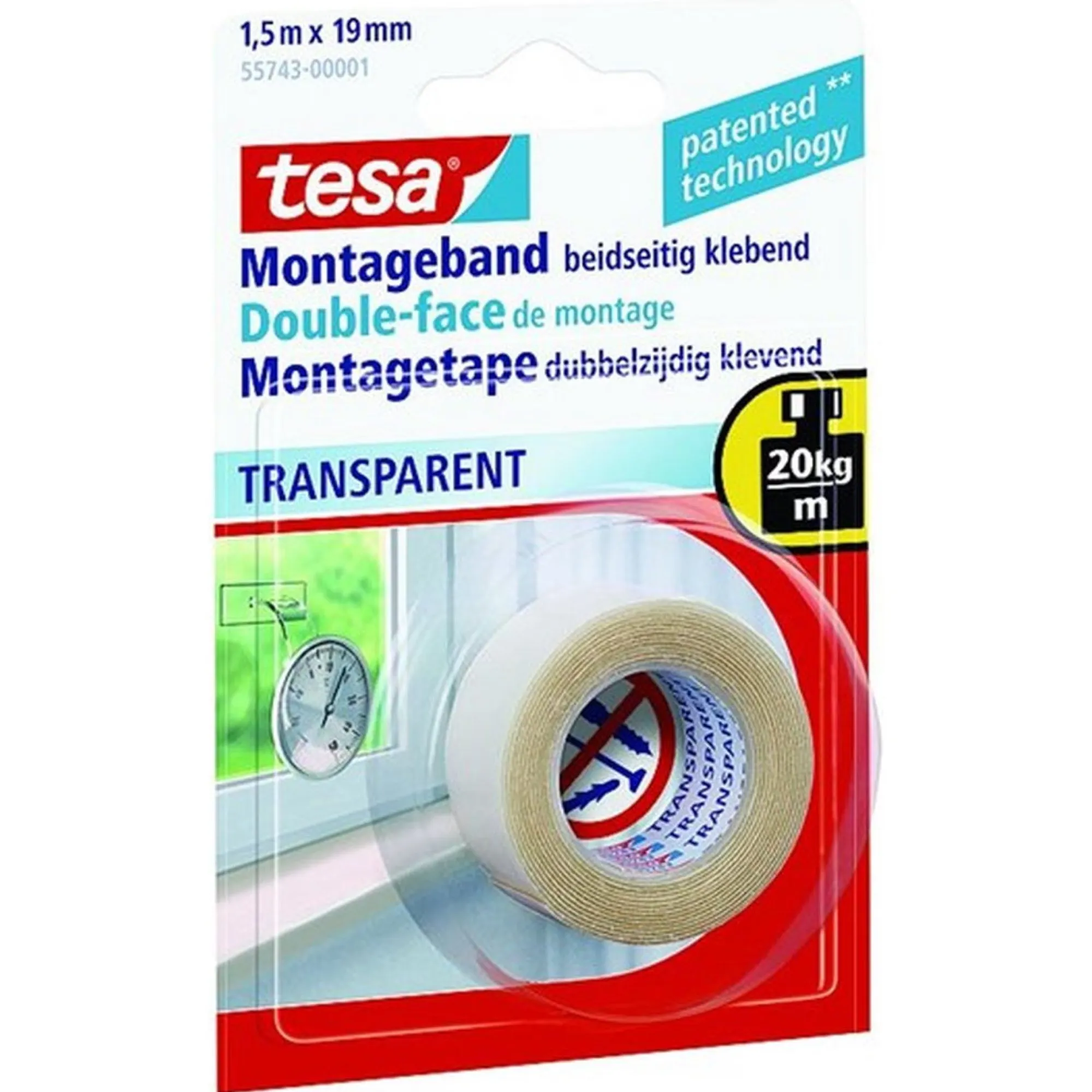 Tesa Bouw>Transparante montage tape 19mmx1.5M