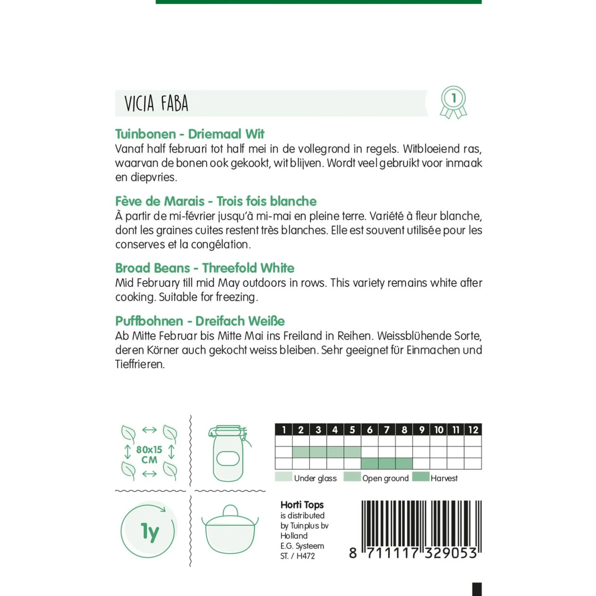 Horti Tops Moestuin>Tuinbonen driemaal wit