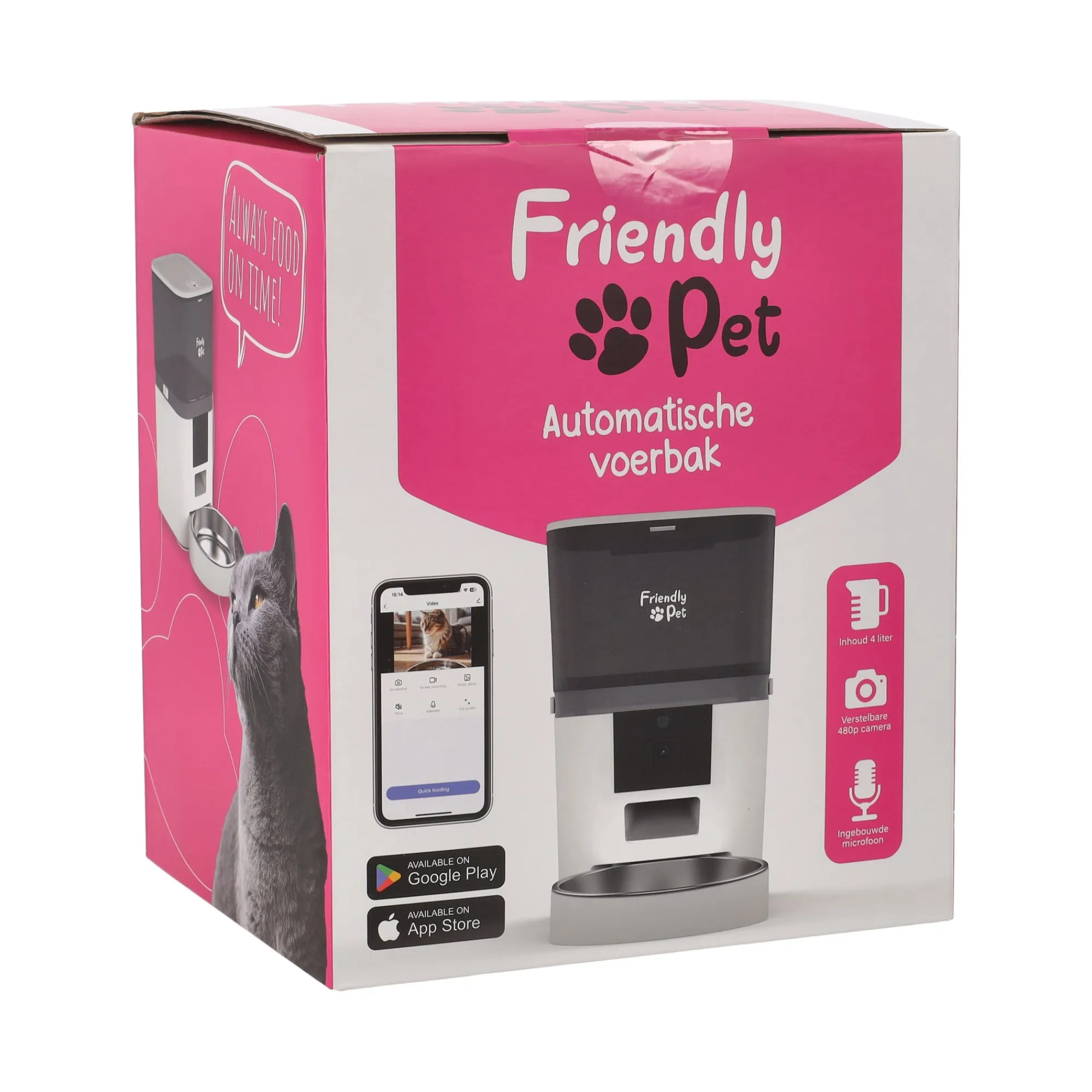 Friendly Pet Voerbak Kat|Drink- En Voerbak Hond>Voerbak automatisch + app 4L wit