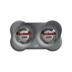 Friendly Pet Voerbak Kat>Voerbak duo RVS + mat 2x400ml