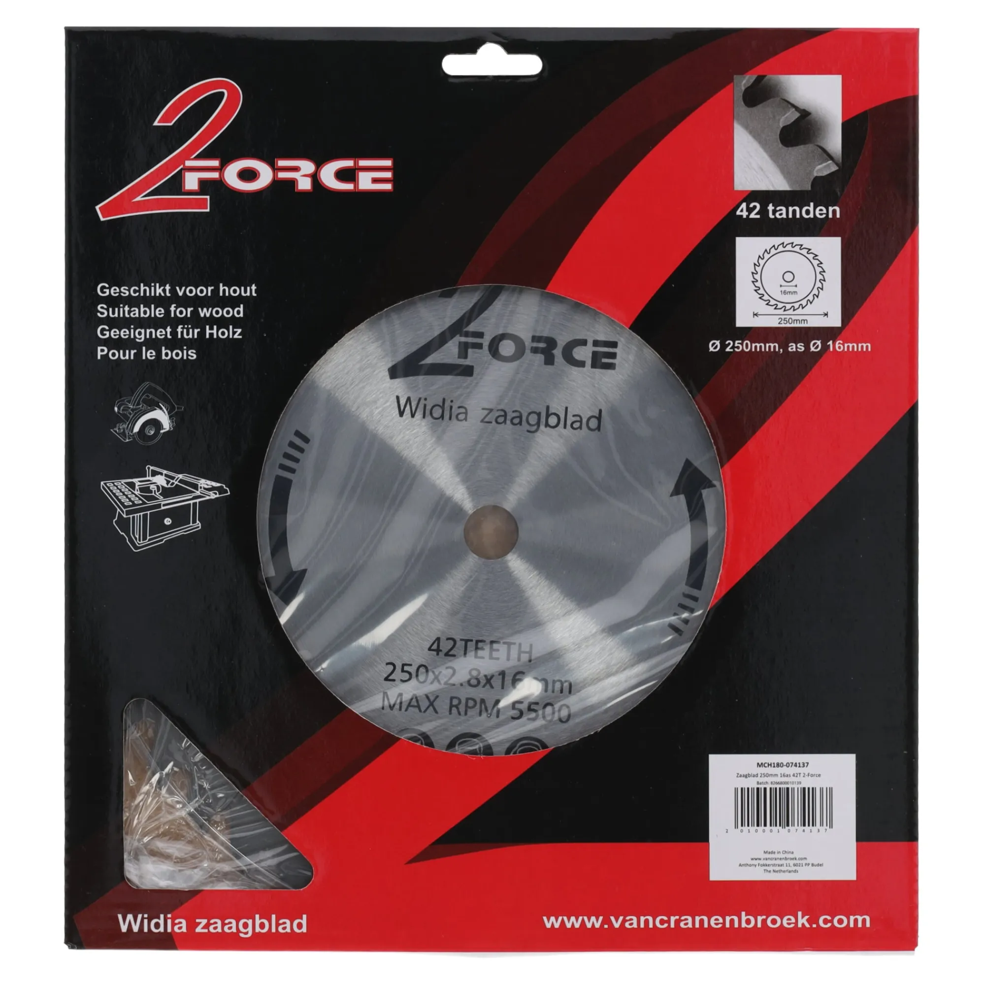 2-Force Toebehoren Elektrisch Gereedschap>Zaagblad Ø250 mm 16as 42T