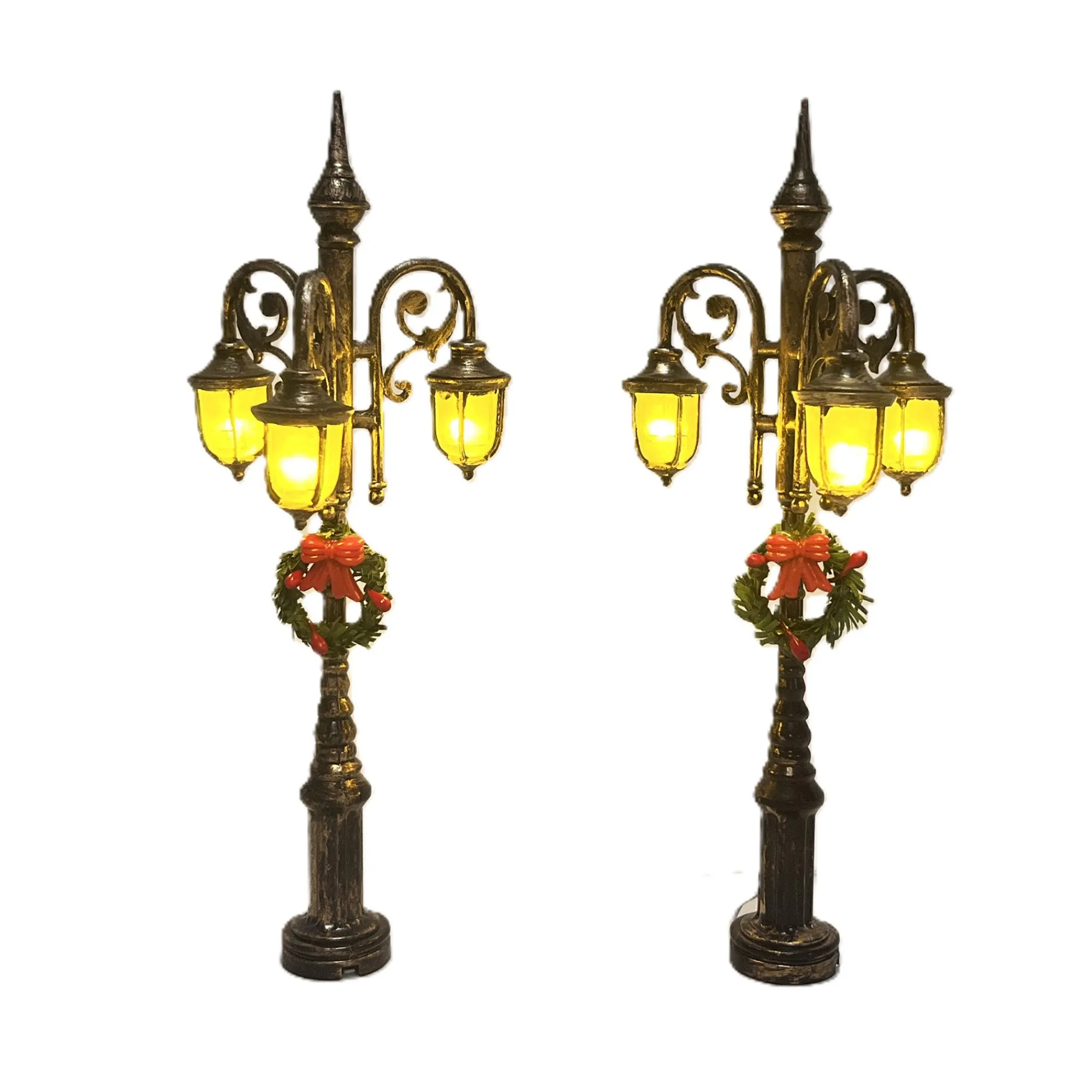 Kerstdorp>Zwarte lantaarn met krans 2st LED